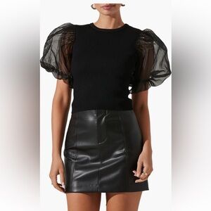 ASTR Black Sheer Puff Sleeve Top